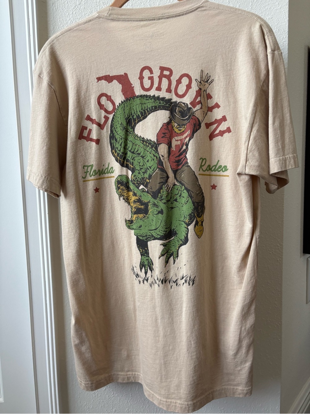 Florida Rodeo Graphic Tee - Beige with Green and Red